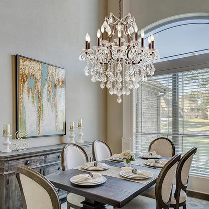 15 Lights Crystal Chandeliers for Dining Room Maria Theresa Chandeliers Vintage Pendant Light Fixture Living Room Bedroom Entryway Kitchen Brown 31.5" H x 30.7" D