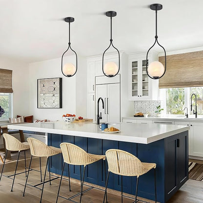 Globe Pendant Light, Modern Bubble Chandelier and Hand Blown Glass Chandelier with Black Finish Adjustable Rods for Kitchen Island Dinning Room Bedroom Living Room Home Owners