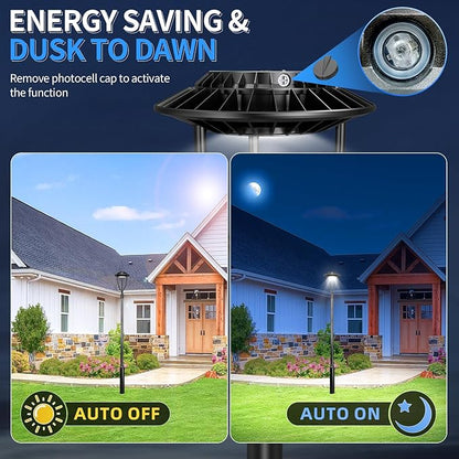 ADUB LED Post Light with Photocell, 60W 48W 36W Post Top Lights 3000K 4000K 5000K Adjustable Wattage & CCT, 7800LM Outdoor Pole Light Fixture, IP65 Waterproof Commercial Street Area Lighting