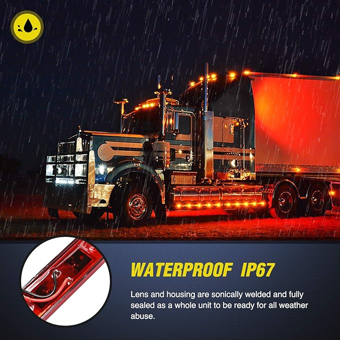 Nilight - TL-32 2PCS 3.9Inch 3 LED Truck Trailer Red Light Front Rear LED Side Marker Lights Clearance Indicator Lamp Rock Light Waterproof Sealed Surface Mounted