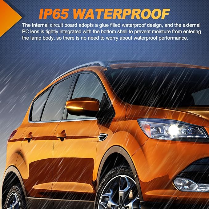 Nilight Side Mirror Marker Light Sequential Amber Left Right Turn Signal Lights Smoked Lens Plug and Play Compatible With 2012-2018 Ford Focus ST RS 2013-2018 Kuga Ecosport
