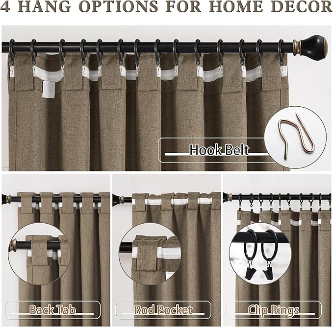 Blackout Curtains 108 Inch Extra Long Thermal Insulated Window Treatment Panels Room Darkening Blackout Drapes for Living Room Back Tab/Rod Pocket 50 x108 Inch,Chocolate Brown,2 Panels 9ft Tall