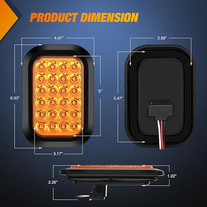 Nilight 5” X 3” Rectangular Trailer Tail Light 2 PCS Amber 24 LED Turn Signal Lights w/Flush Mount Grommets Plugs IP67 Waterproof for 12V Truck ATV UTV Bus RV Camper