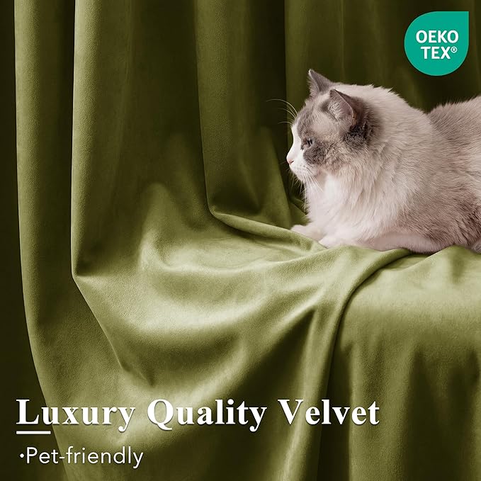 StangH Olive Green Polyester Curtains for Bedroom Room Darkening Thermal Insulated Window Drapes Super Soft Luxury Home Decoration for Living Room Nursery Kids, W52 x L84, 2 Panels