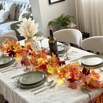 CQURE 6 Pack Fall Leaf Garland with Lights,Fall Decor Halloween Lights Artificial Maple Leaves Autumn Garland Hanging Vines Thanksgiving Decor for Home Christmas Autumn
