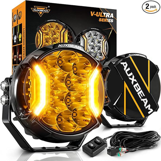 Auxbeam V-Ultra Series 5" 172W Side Shooter Offroad Fog Lights, Amber DRL Function 3 Modes, 270 Degree Wider Range, 20400LM Round LED Pods Light Bar with Protective Covers, Pair
