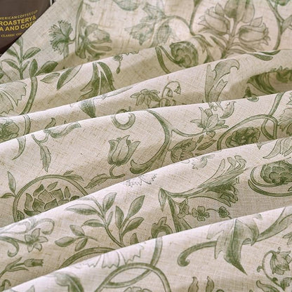 jinchan Small Window Curtains 45 Inch Linen Floral Curtain Set for Kitchen Bathroom Cafe Curtains Light Filtering Window Treatment Farmhouse Cottagecore Back Tab Drapes 2 Panels Green on Beige