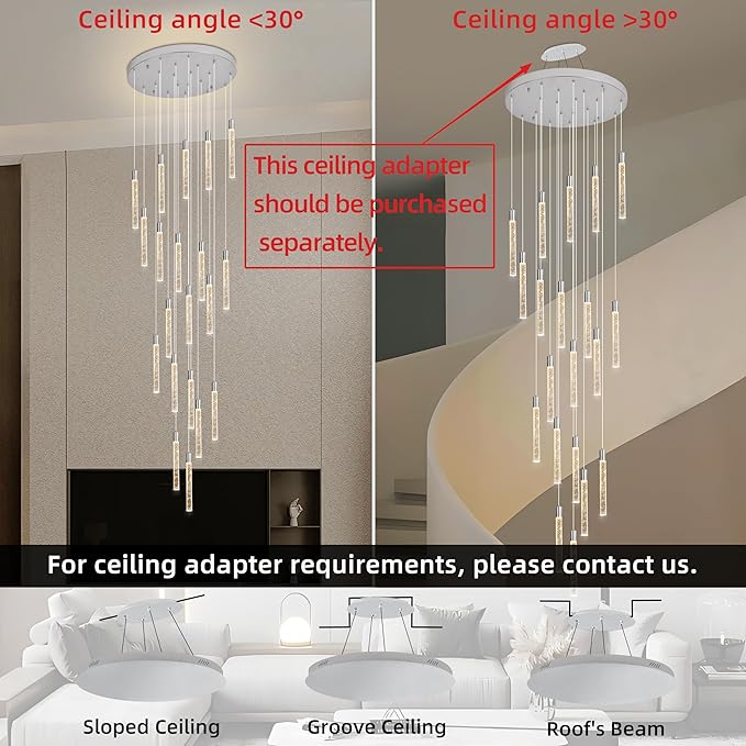 20-Lights Bubble Chandelier for Entryway High Ceiling-157 Height Adjustable Crystal Chandelier,3 Color Temperature Dimmable LED Pendant Light Fixture for Foyer Living Room Staircase,Chrome