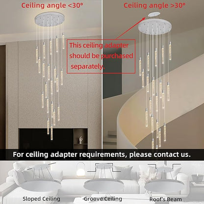 20-Lights Bubble Chandelier for Entryway High Ceiling-157 Height Adjustable Crystal Chandelier,3 Color Temperature Dimmable LED Pendant Light Fixture for Foyer Living Room Staircase,Chrome