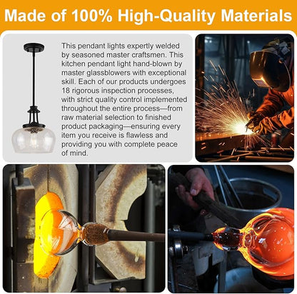 Modern Pendant Lights Kitchen Island, Matte Black Pendant Light Fixtures with 10" Clear Air Bubble Glass Shade, Industrial Hanging Pendant Lights Fixture for Kitchen Island Dining Room Entryway