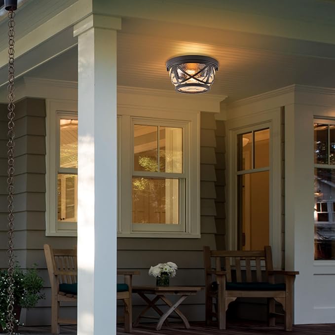 Bronze Flush Mount Ceiling Light Fixtures, 2-Light Ceiling Mount for Industrial with Seeded Glass Lampshade, Modern Flush Mount Light Fixture Farmhouse for Hallway, Kitchen, Entryway and Foyer