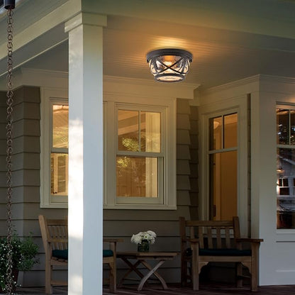 Bronze Flush Mount Ceiling Light Fixtures, 2-Light Ceiling Mount for Industrial with Seeded Glass Lampshade, Modern Flush Mount Light Fixture Farmhouse for Hallway, Kitchen, Entryway and Foyer
