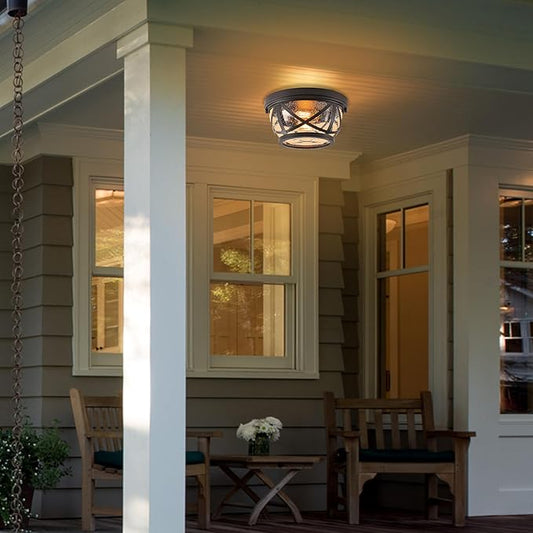 Bronze Flush Mount Ceiling Light Fixtures, 2-Light Ceiling Mount for Industrial with Seeded Glass Lampshade, Modern Flush Mount Light Fixture Farmhouse for Hallway, Kitchen, Entryway and Foyer