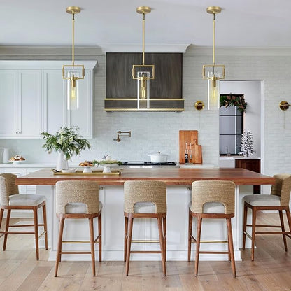 Brass Pendant Lights Kitchen Island, Modern Gold Pendant Lights 2 Pack,12Inch Glass Knurled Kitchen Pendant Lighting Over Island,Farmhouse Island Lights For Kitchen Sink,Bathroom,Bedroom,Dinning Table
