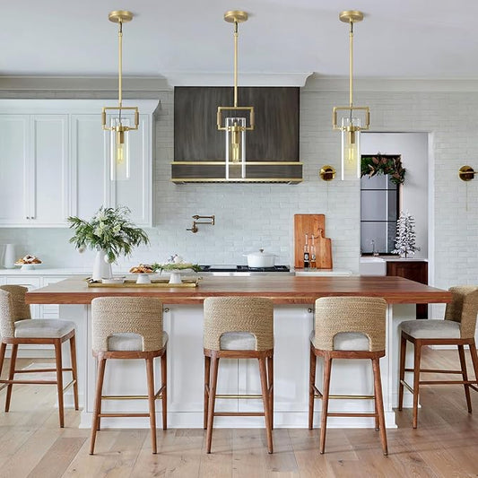 Brass Pendant Lights Kitchen Island, Modern Gold Pendant Lights,12Inch Glass Knurled Kitchen Pendant Lighting Over Island,Farmhouse Island Lights For Kitchen Sink,Bathroom,Bedroom,Included E26 Bulbs