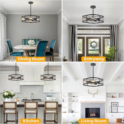 Black Semi Flush Mount Ceiling Lights, Sloped Dining Room Light Fixture Farmhouse Chandelier, Kitchen Island Pendant Lighting Adjustable Height for Entryway Hallway Foyer
