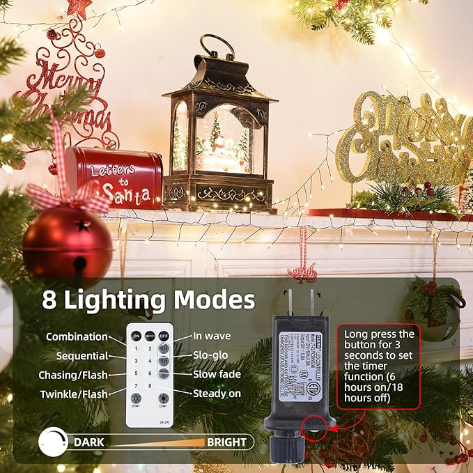 Fairy Lights Plug in 32.8Ft 500LED Warm Christmas Wreath Twinkle Lights with Timer Waterproof Remote Firecracker Firefly Cluster String Light for Bedroom Graland Party Tree Decor Black Wire
