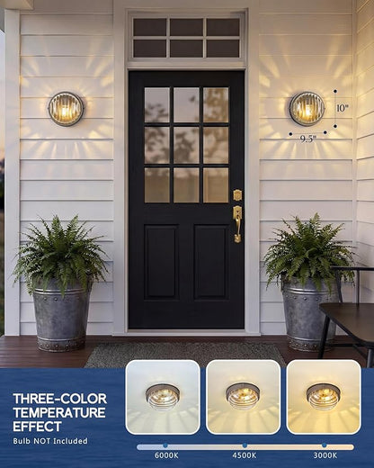 FEMILA 10" ORB Modern Outdoor Wall Lantern, 2 Pack Nautical Outdoor Lighting, Bulkhead Sconce for Front Porch/Entry Light, Aluminum, Ripple Glass, ETL & UL Listed, 4FYX105FL-2 ORB SW