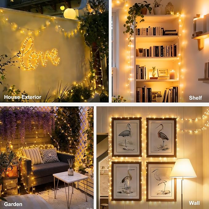 suddus Flexible Copper String Lights, Fairy Lights Warm White, 2Pack Total 132ft 400 LED Battery Operated/USB Twinkle Lights for Bedroom, Dorm Decor