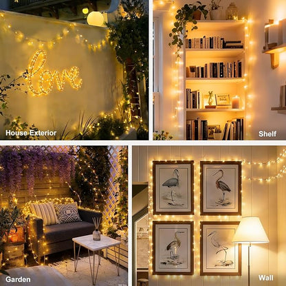 suddus Flexible Copper String Lights, Fairy Lights Warm White, 2Pack Total 132ft 400 LED Battery Operated/USB Twinkle Lights for Bedroom, Dorm Decor