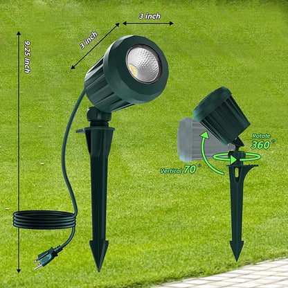Spotlight Outdoor – 120V Plug-in, 2700K Warm White LED Landscape Spot Lights with RGB 3 Lenses for Yard, Garden, Lawn&Tree Decor, IP67 Waterproof, Perfect for Holidays&Everyday (4 Pack, Green)
