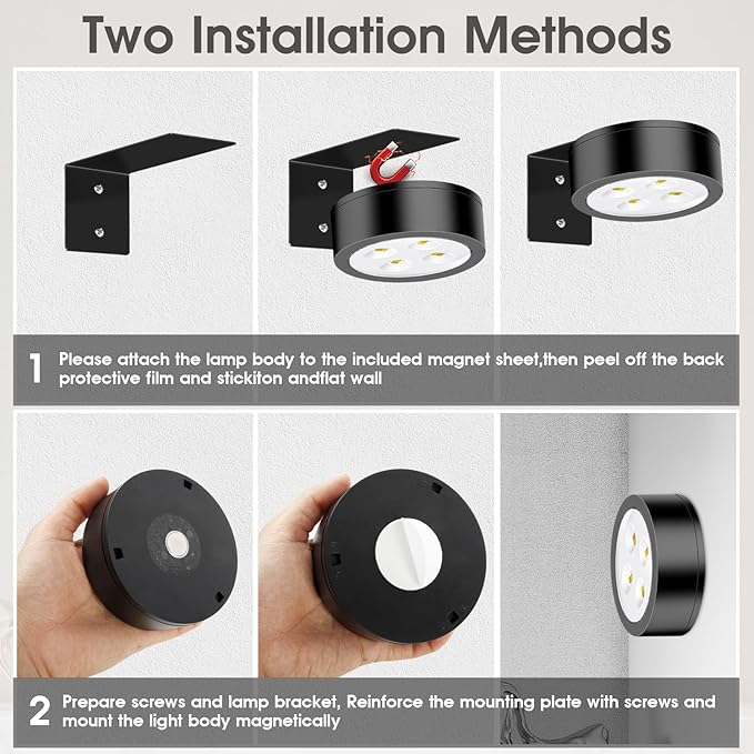 Picture Lights for Wall, 3 Lighting Modes Magnetic Art Display Light,Battery Operated Led Painting Light with Remote Control Dimmable & Timer,3Pack Black
