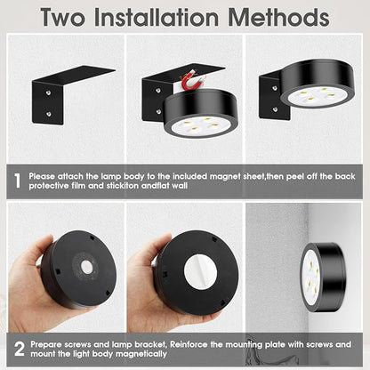 Picture Lights for Wall, 3 Lighting Modes Magnetic Art Display Light,Battery Operated Led Painting Light with Remote Control Dimmable & Timer,3Pack Black
