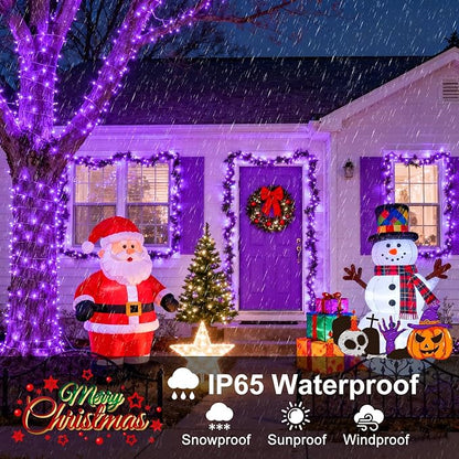 Purple Christmas Lights Outdoor, 66FT 200 LED String Lights for Outside Waterproof, 8 Modes Connectable Fairy Lights Green Wire for Indoor Home Garden Patio Party Holiday Decorations