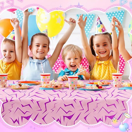 Oudain 2 Pcs Kpop Theme Pink Purple Lightning Crack Print Holographic Party Tablecloth 54 x 108 Inch Disposable Rectangle Table Cover for Anime Korean Kpop Theme Birthday Decoration