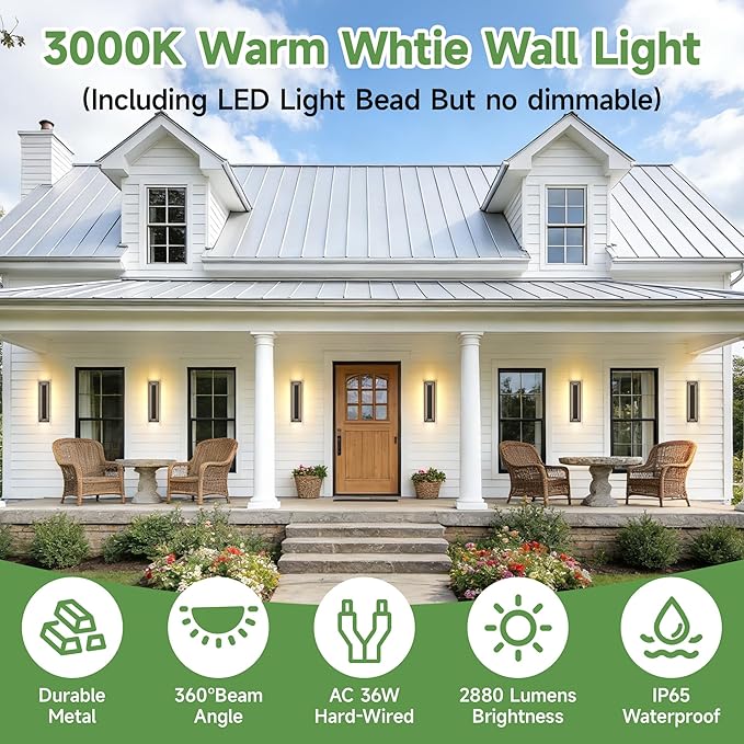 𝟐𝟑.𝟔𝐈𝐍 Modern Outdoor Wall Light,2-Tier Black Exterior Lighting Fixtures,Waterproof Outdoor Front Porch Light,Outside Light Fixtures for House,Garage,Patio,36W 3000K Warm White,1 Pack
