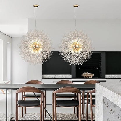 Modern Firework Chandelier, 24 Lights Gold Sputnik Crystal Chandelier, Large Dandelion High Ceiling Light Fixture for Foyer Hallway Entryway Living Room