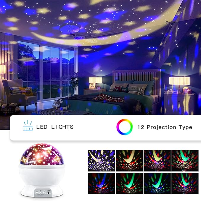 Kids Night Light Projector for Boys, Race Car & Star Dual Cover Projector Lamp, 360° Rotating Ceiling Light, Race Car Night Light for Bedroom, Birthday Gifts for Boys Age 3-7
