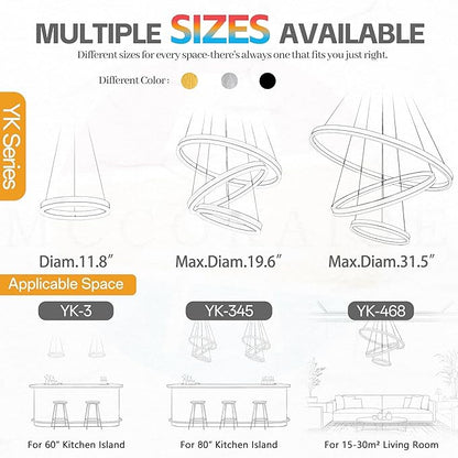 Modern Sliver Led Chandelier 3 Rings Pendant Lights Dimmable Chandeliers Color Temperature Height Adjustable Sliver Chandelier Led Pendant Light for Dining Room Bedroom Entryway Living Room