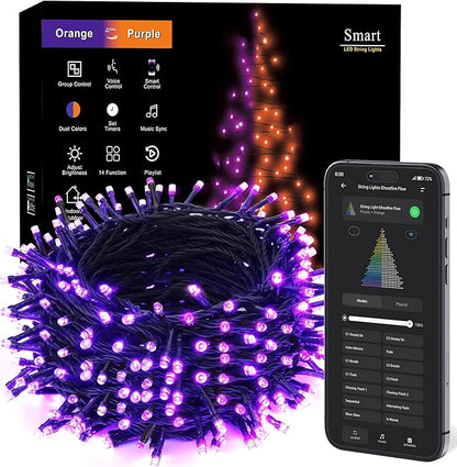 ODEETRONIC Purple Valentine's Day Lights, 98Ft 300LED Smart Color Changing String Lights APP/Voice Control, Music Sync Orange & Purple Fairy Light Waterproof for Christmas Indoor Outdoor Halloween