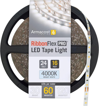 Armacost Lighting RibbonFlex Pro 24V White LED Strip Lights 60 LED/m, 4000K, 16.4 ft 155230