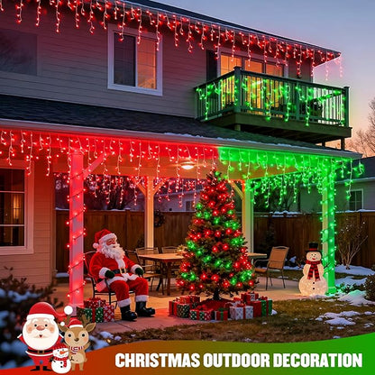 JMEXSUSS 400 LED Red and Green Christmas Lights, Red & Green Icicle Lights Clear Wire, Connectable String Lights Plug in for Christmas Party Outdoor Eaves Home Xmas Decorations
