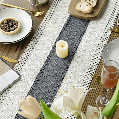 Artoid Mode Dark Grey Farmhouse Rustic Table Runner, Seasonal Holiday Hollow Kitchen Dining Table Decoration for Home Party Decor 12x36 Inch