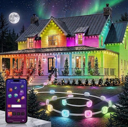 YEELIGHT Permanent Outdoor Lights, 150FT RGB LED String Lights with 16 Million Colors and Music Sync, Outside Lights for House with App Control, Waterproof Outside Eaves Lighting Decor for Parties