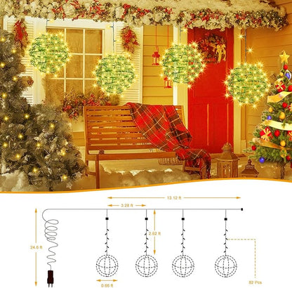 Baung Christmas String Lights Outdoors,4 Pack 7.98" Sphere Ball Tree Garden Globe Lights for Home, Party, Christmas, Porch Patio,Wedding, Garden,Tree Decoration with Memory Function Plug
