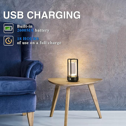 Anxingtools Portable Metal Table Lamp, Cordless Table Lamp, Rechargeable Battery Powered Portable LED Desk Lamp, 3 Color Stepless Dimming Touch, for Bedroom Restaurant Home Outdoor (2 Set of Black)