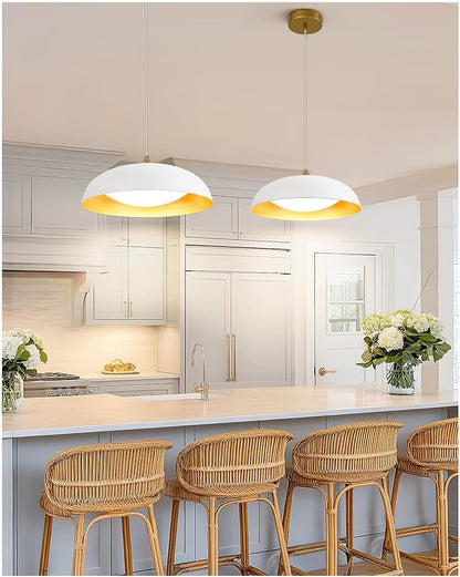 kudos LED Pendant Light Fixtures, Modern White and Gold Pendant Lights, 15 Inch Large Hanging Light Fixtures for Kitchen Island, Dining Room, Living Room, Bedroom, 5CCT Adjustable, KDPL02-WT