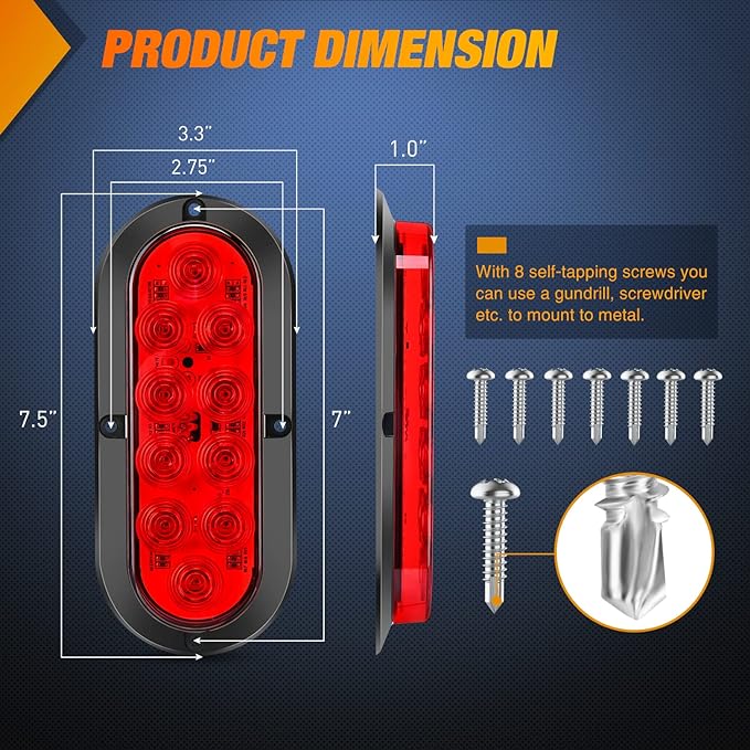Nilight 6 Inch Oval Red White LED Trailer Tail Light 6PCS Waterproof Stop Brake Turn Reverse Back Up Surface Mount Trailers Lights for Truck RV Boat Bus Lorry Van Caravan