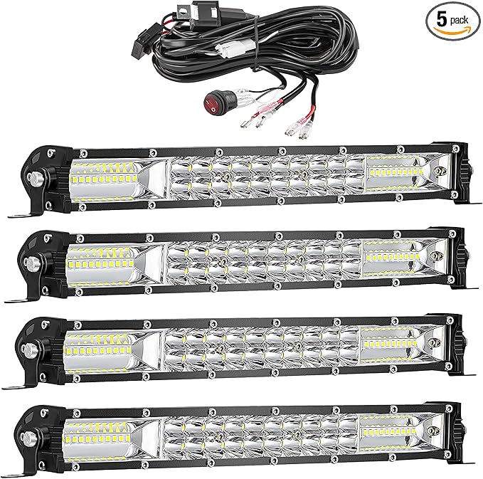 12 Inch LED Light Bar Kits, (4) 12 Inch Slim LED Light Bars, (1) 12V Wiring Harness, (1) Extra 24V Relay, 12V 24V Truck ATV UTV RV Ezgo Golf Cart Tractor Work Lights Waterproof Offroad