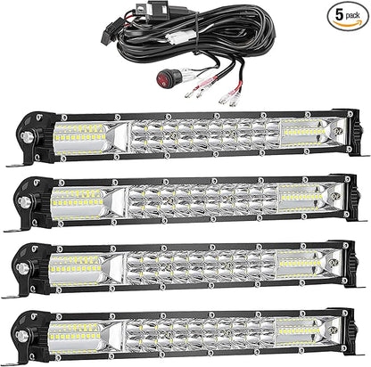 12 Inch LED Light Bar Kits, (4) 12 Inch Slim LED Light Bars, (1) 12V Wiring Harness, (1) Extra 24V Relay, 12V 24V Truck ATV UTV RV Ezgo Golf Cart Tractor Work Lights Waterproof Offroad