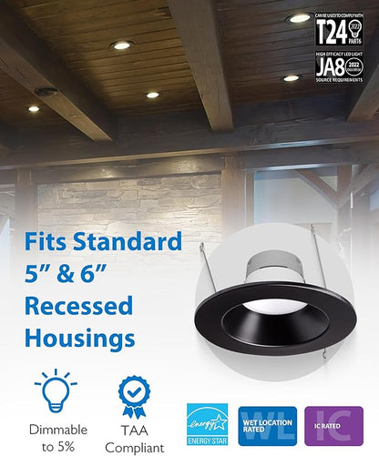 Recessed Ceiling Lights LED Downlight - Dimmable 5/6 inch LED Recessed Light Fixtures - Selectable CCT 2700K-5000K, 918 Lumens, 10.3W - DLR56 Retrofit Ceiling Light, Black, 12-Pk by NICOR Lighting