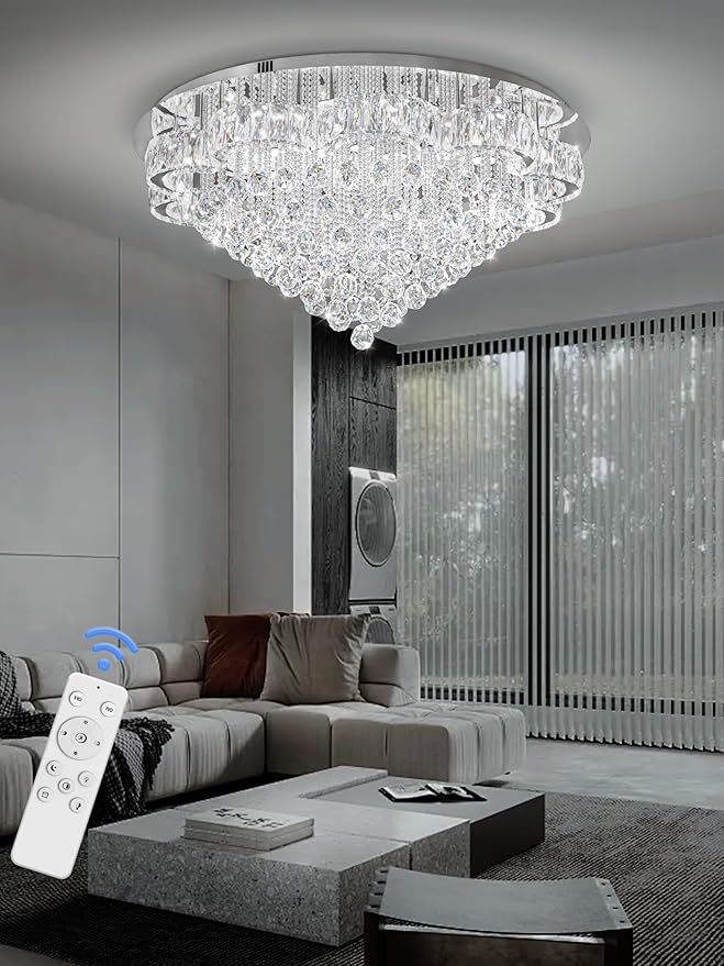 Flashing God W40inches Modern Chandeliers for Living Room LED Crystal Chandelier Light Fixtures Flush Mount Chandeliers Ceiling Chandelier for Bedroom Foyer Hallway Dining Room