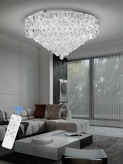 Flashing God W40inches Modern Chandeliers for Living Room LED Crystal Chandelier Light Fixtures Flush Mount Chandeliers Ceiling Chandelier for Bedroom Foyer Hallway Dining Room