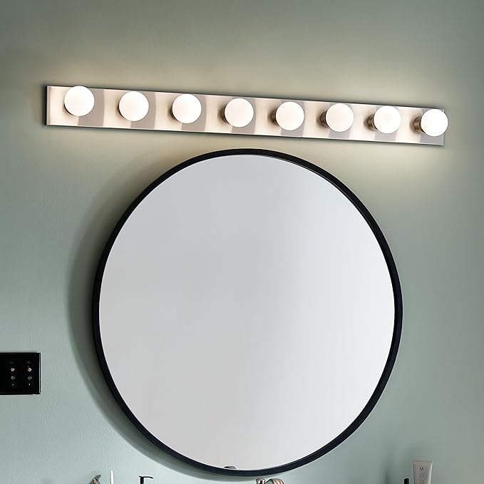 Kichler Linear 48" Bathroom Vanity Light Fixture, 8-Light Modern Brushed Nickel Bath Bar for Bathroom Lighting over Mirror, Transitional Style (48" x 4.25" x 2"), 628NI