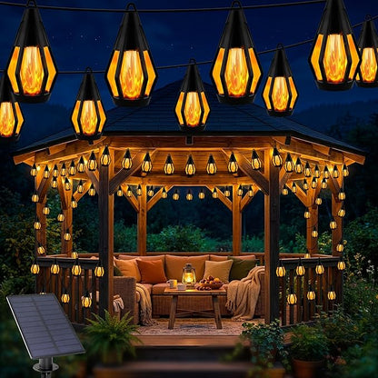 Upgraded Solar String Lights Outdoor, 31FT Solar Patio Lights with 10 Flickering Flame LED Bulbs, Waterproof Hanging Solar String Light for Outside Garden Backyard Porch Patio Bistro Party Decorations