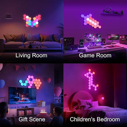 Kangtaixin Hexagon LED Lights 12 Pack - RGB Wall Panels with Music Sync, Smart App & Remote Control, DIY Modular Hex Light for Gaming Room, Bedroom, Living Room, Wall Decor